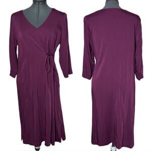 J. Jill Side Tie Dress 3/4 Sleeve V Neck Women's Medium Petite Wild berry Purple